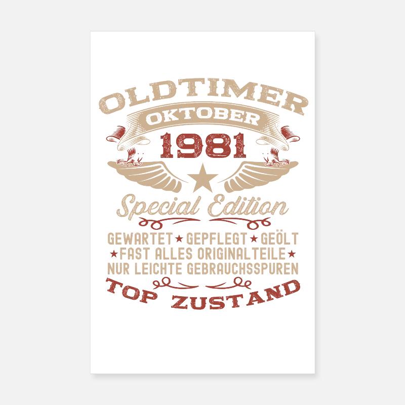 44. Geburtstag Geschenk Oldtimer Oktober 1981 Poster 20x30 cm