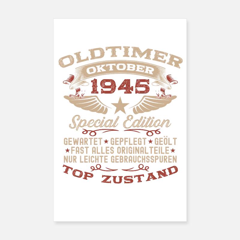80. Geburtstag Geschenk Oldtimer Oktober 1945 Poster 20x30 cm