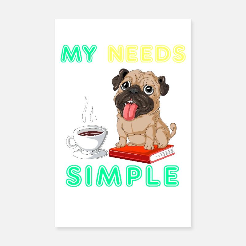 Mops Bücher Kaffeeshirt Poster 20x30 cm