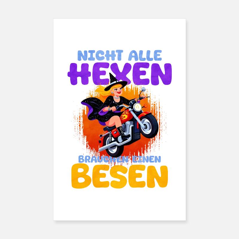 Hexen Motorrad Spaß Spruch - Poster 20x30 cm - Weiß