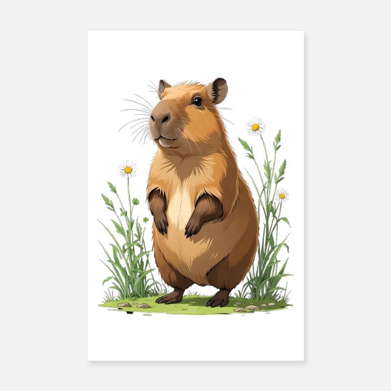 Capybara dans le champ de fleurs Marguerite Poster 20 x 30 cm