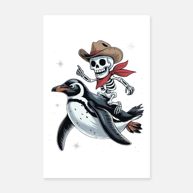 Pingouin câlin avec cavalier de crâne Poster 20 x 30 cm