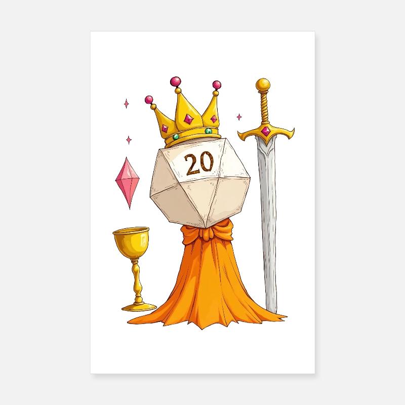 D20 Queen – Cube avec épée, robe et bocal Poster 20 x 30 cm