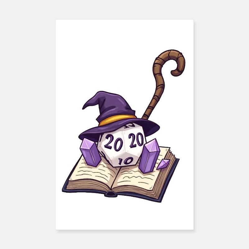 D20 avec Magic Hat sur Magic Book – Fantasy Poster 20 x 30 cm