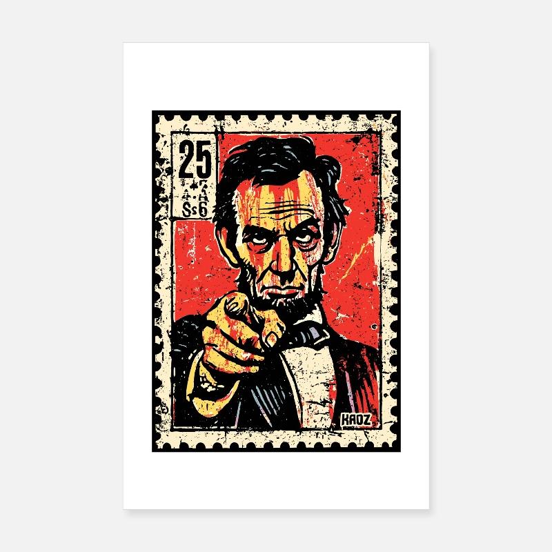 Abe Lincoln sur timbre-poste pointant avec le doigt Poster 20 x 30 cm