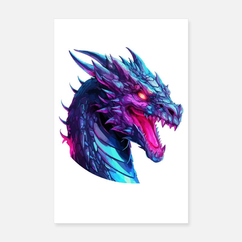 Neon Dragon Head Artwork Poster 8" x 12" (20x30 cm)