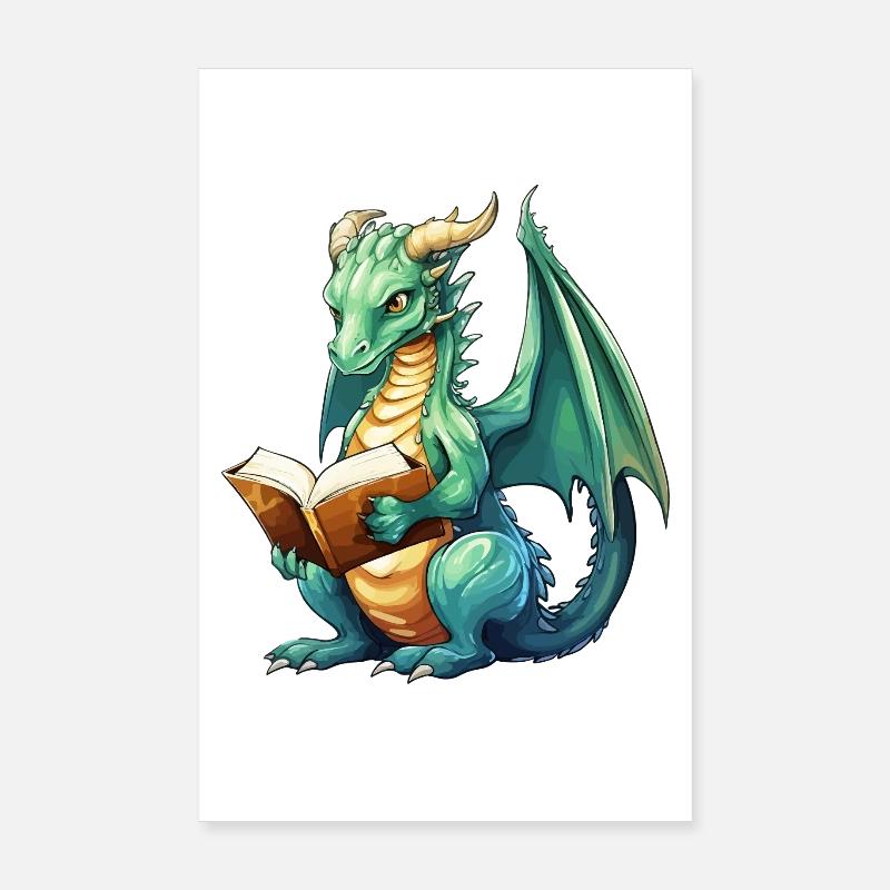 Fantasy-Lese-Drache mit Buch Poster 20x30 cm
