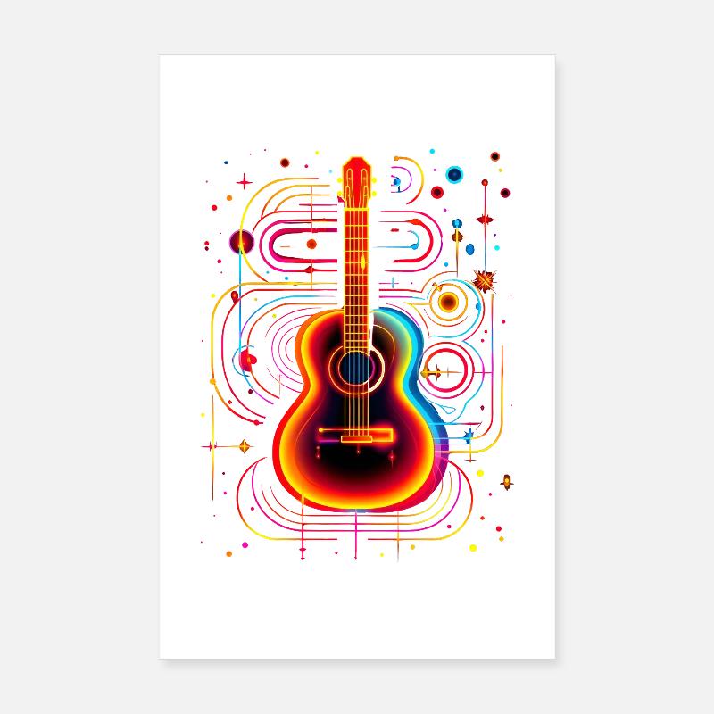 Neon Gitarre mit Psychedelic Effekt Poster 20x30 cm