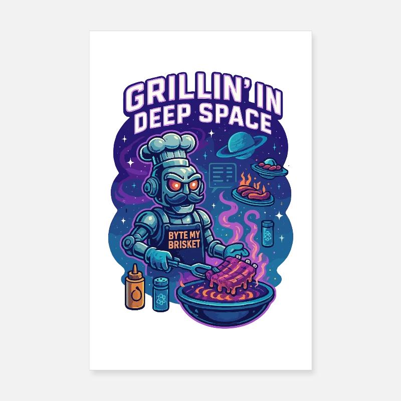 Grilling in deep space with Byte My Brisket Poster 8" x 12" (20x30 cm)