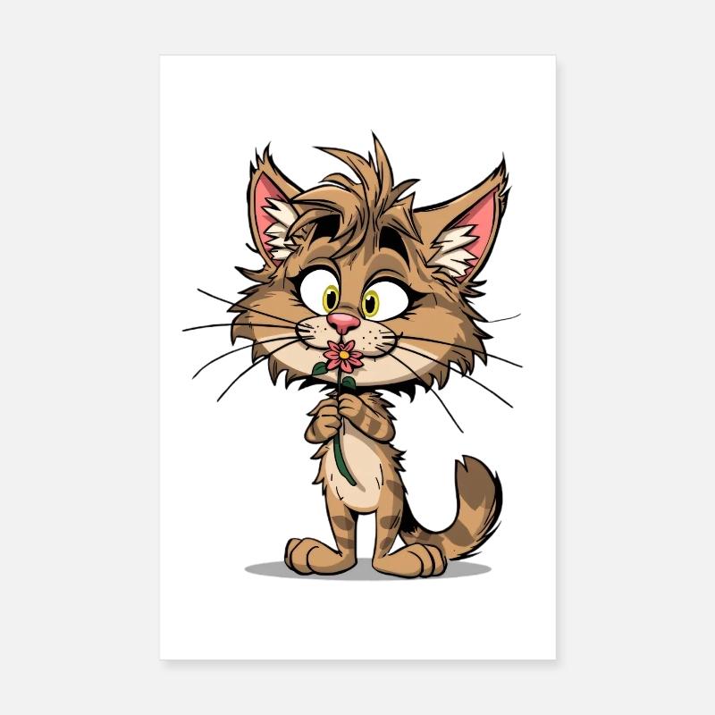 Chat mignon avec fleur Poster 20 x 30 cm