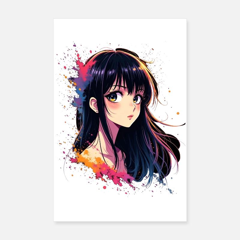 Fille d’anime avec explosion de couleurs Poster 20 x 30 cm