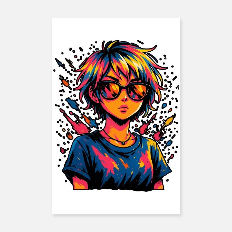 Explosion de couleurs astucieuse avec des lunettes de soleil - Poster 20 x 30 cm - blanc