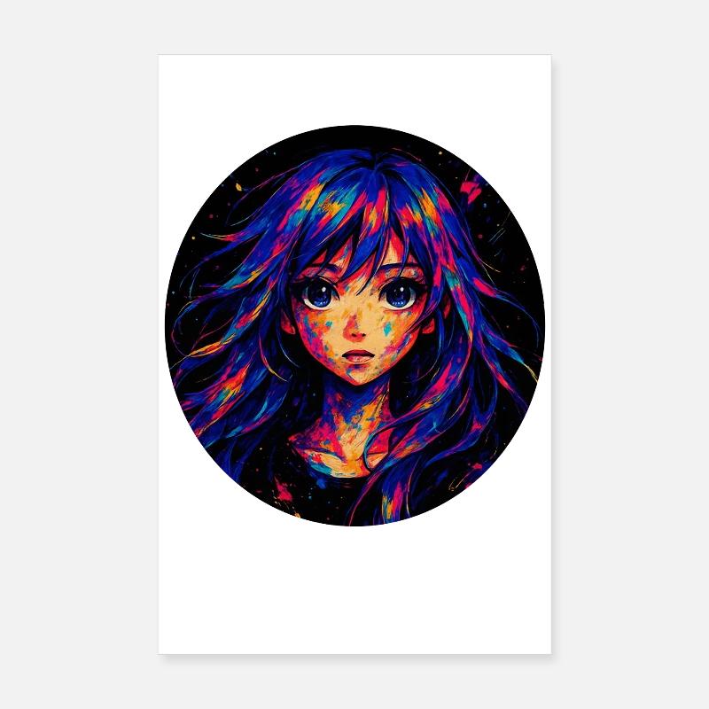 Illustration de fille d’anime explosive en couleur Poster 20 x 30 cm