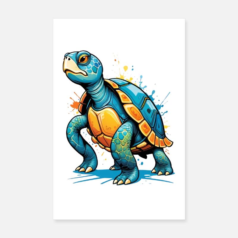 Illustration de tortue colorée avec des éclaboussures Poster 20 x 30 cm