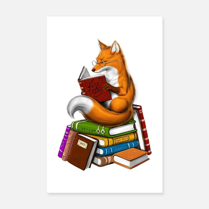 Fox Reading A Book Poster 8" x 12" (20x30 cm)