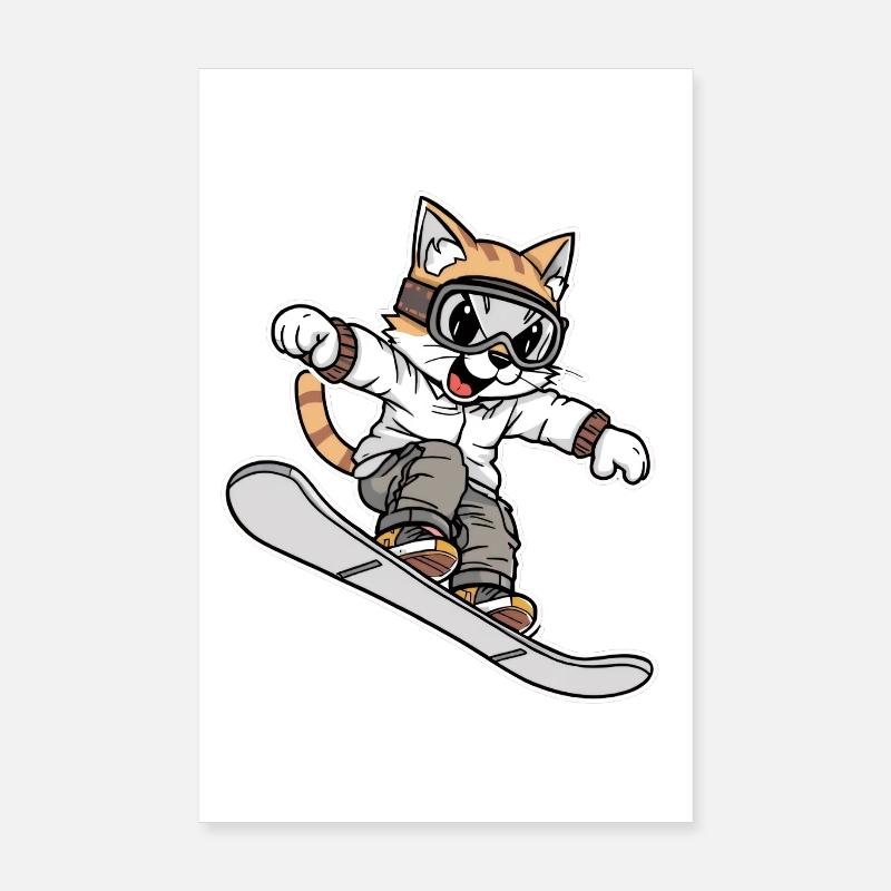Cooles Schneeboard-Katzen-Design Poster 20x30 cm