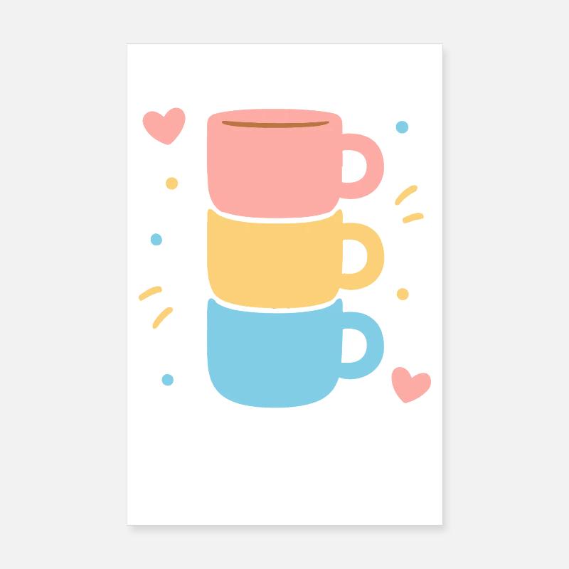 Cute Coffee Mug Stack Pastel Hearts Love Poster 8" x 12" (20x30 cm)