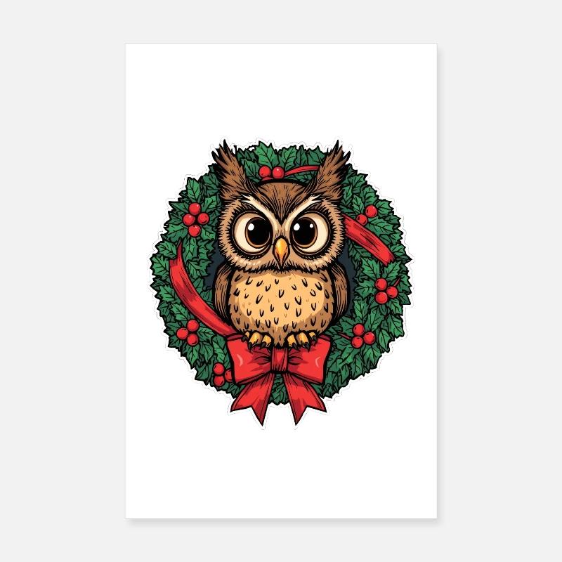 Eule im Weihnachtskranz Poster 20x30 cm