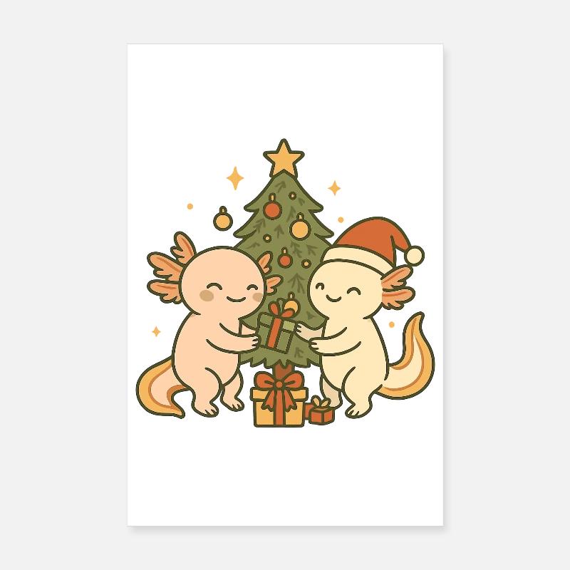 Weihnachts Axolotl – Mit Baum & Geschenken Poster 20x30 cm