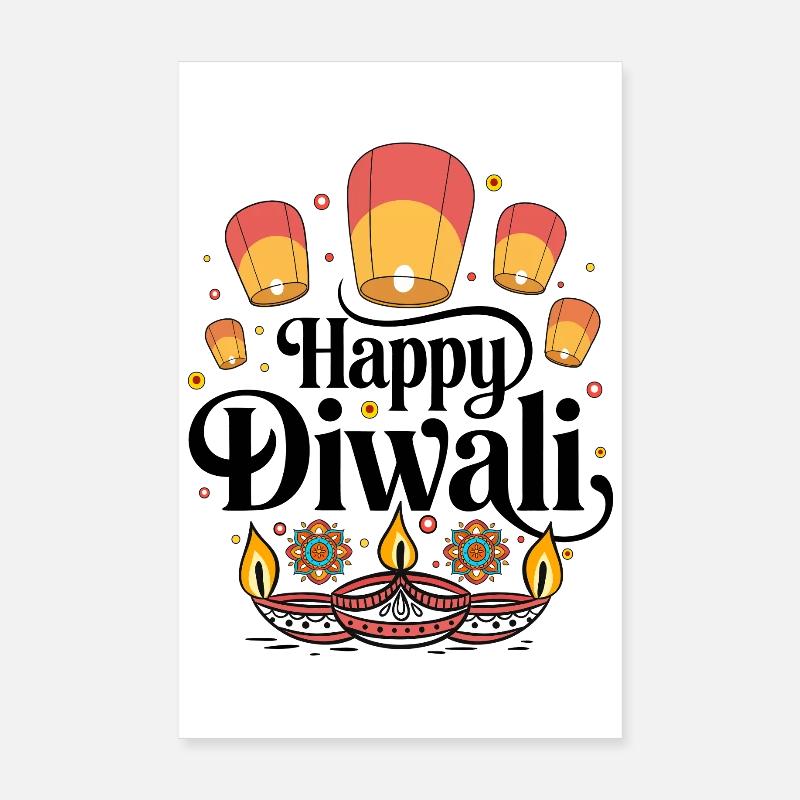 Lanternes de Diwali et motifs de Diyas Poster 20 x 30 cm