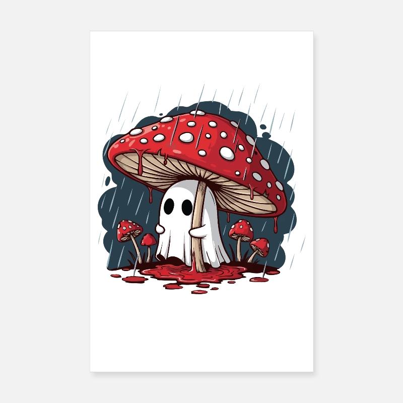 Fly Agaric Ghost — Gruseliger Halloween-Pilzgeist - Poster 20x30 cm - Weiß