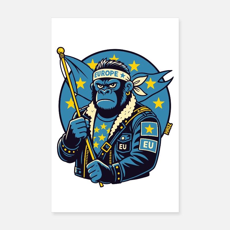 EU Gorilla Biker Style Poster 8" x 12" (20x30 cm)