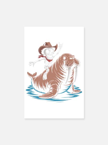 Skelettcowboy auf Walross - Poster 20x30 cm - Weiß - Vorne