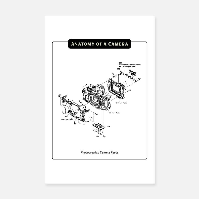 Anatomie der Kamera Silhouette - Poster 20x30 cm - Weiß