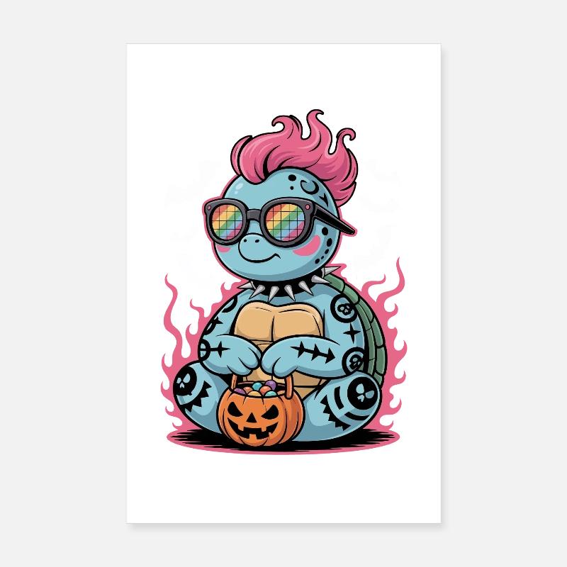 Halloween Punk Turtle with Pumpkin Basket Poster 8" x 12" (20x30 cm)