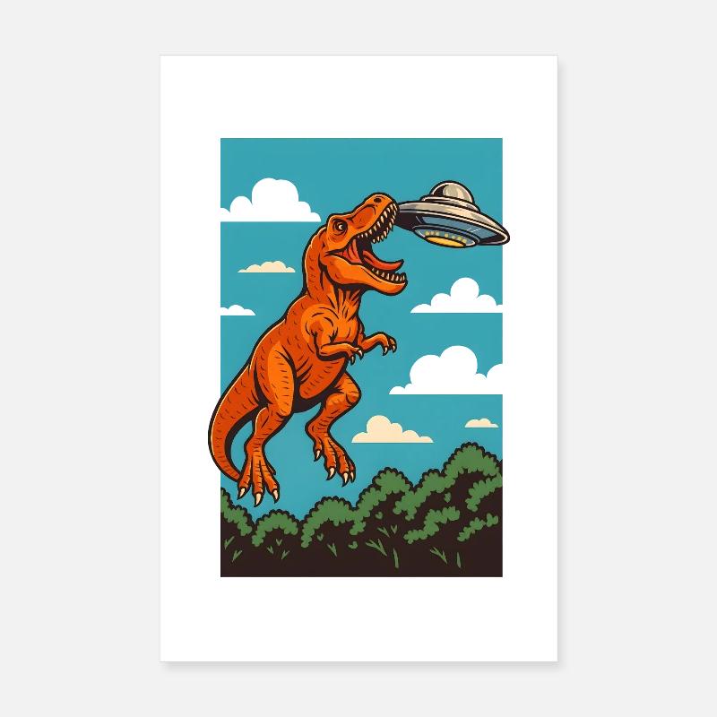 T Rex Fängt Ufo Sky Encounter Poster 20x30 cm