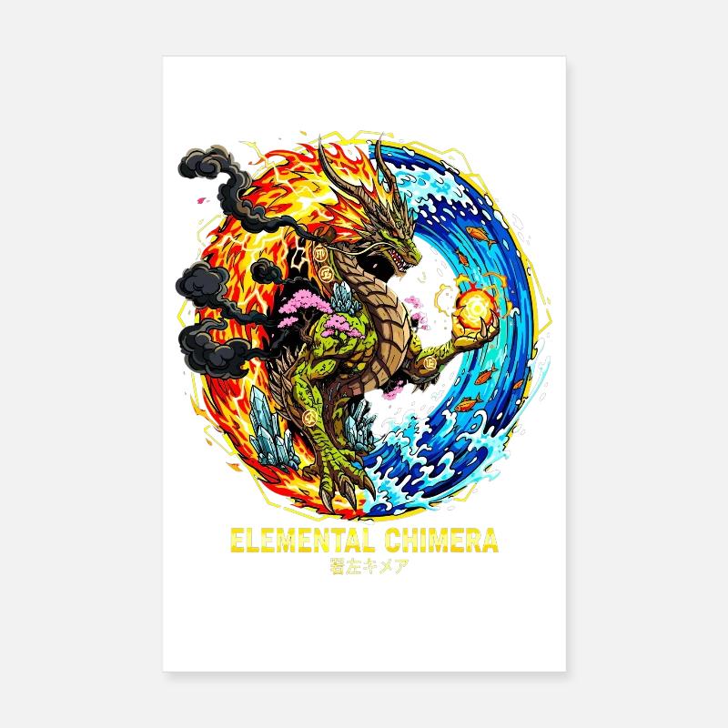 Chimère élémentaire | Dragon des 3 éléments Poster 20 x 30 cm