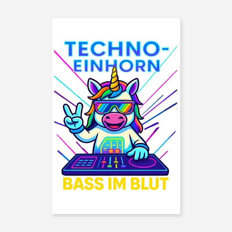 Techno licorne basse dans le sang Poster 20 x 30 cm