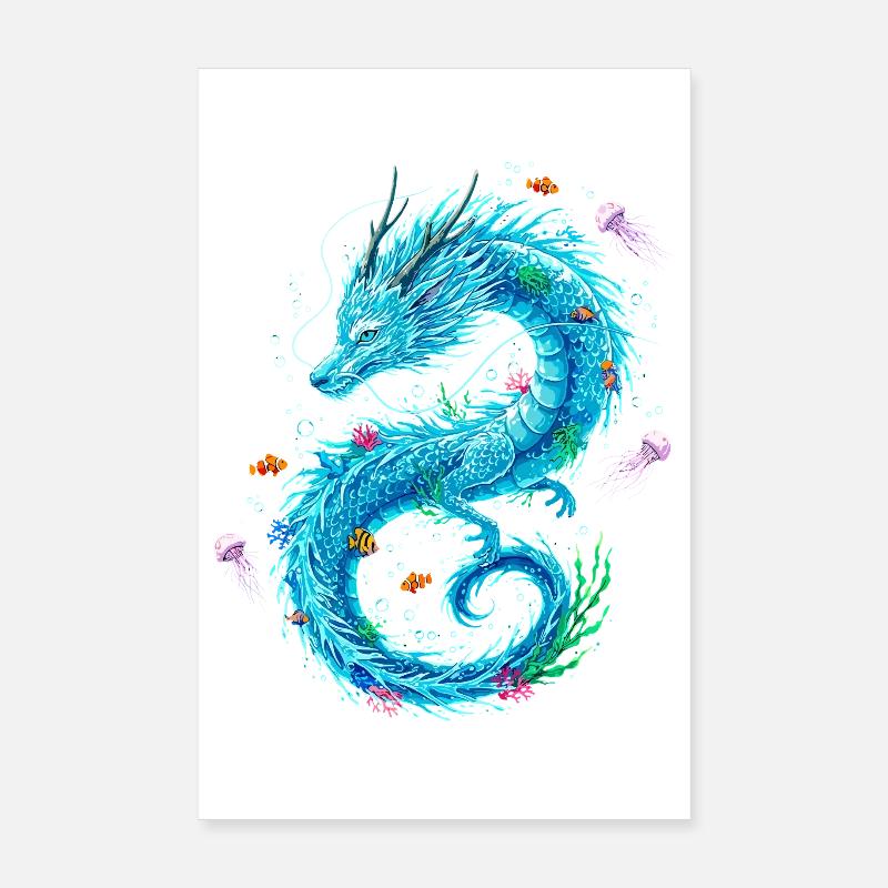 Dragon d’eau avec des créatures marines Poster 20 x 30 cm