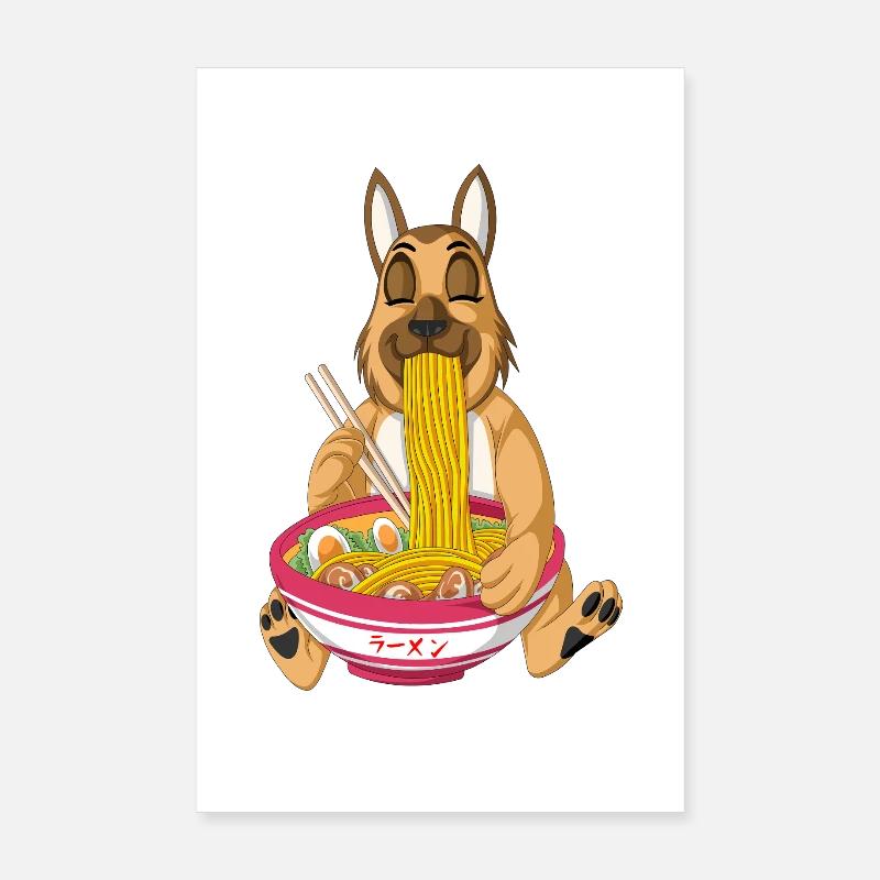 Berger allemand mangeant des ramen Poster 20 x 30 cm