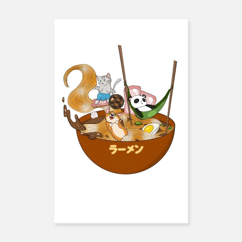 Corgi Panda Cat Ramen Bowl Poster 20 x 30 cm