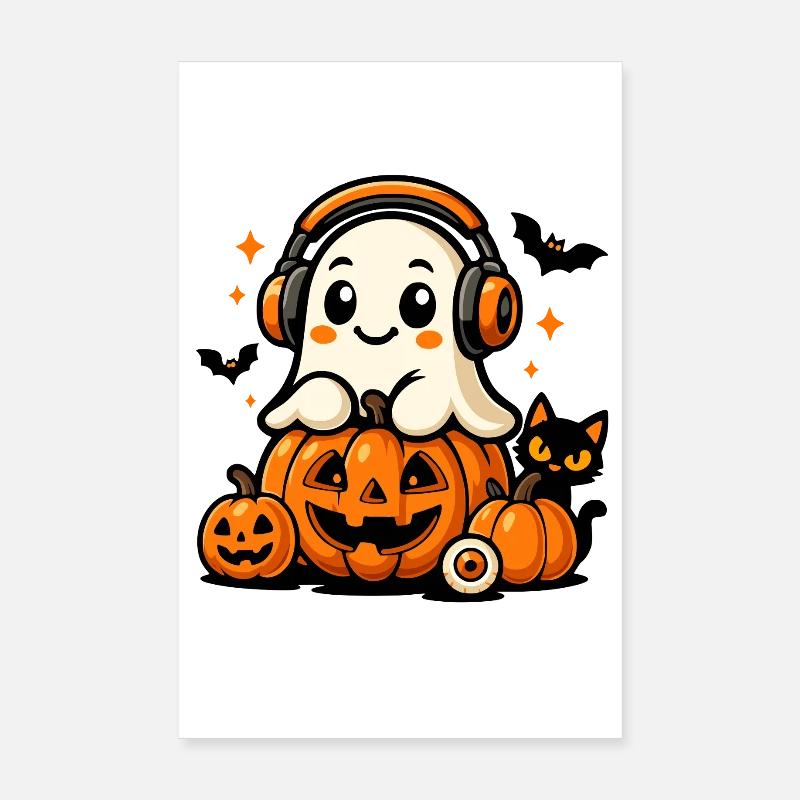 Fantôme mignon et citrouilles Poster 20 x 30 cm