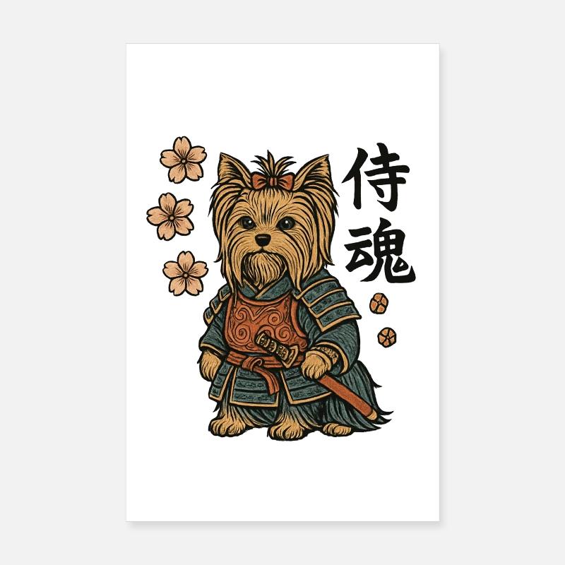 Dog Yorkshire Terrier Samurai Floral Poster 8" x 12" (20x30 cm)