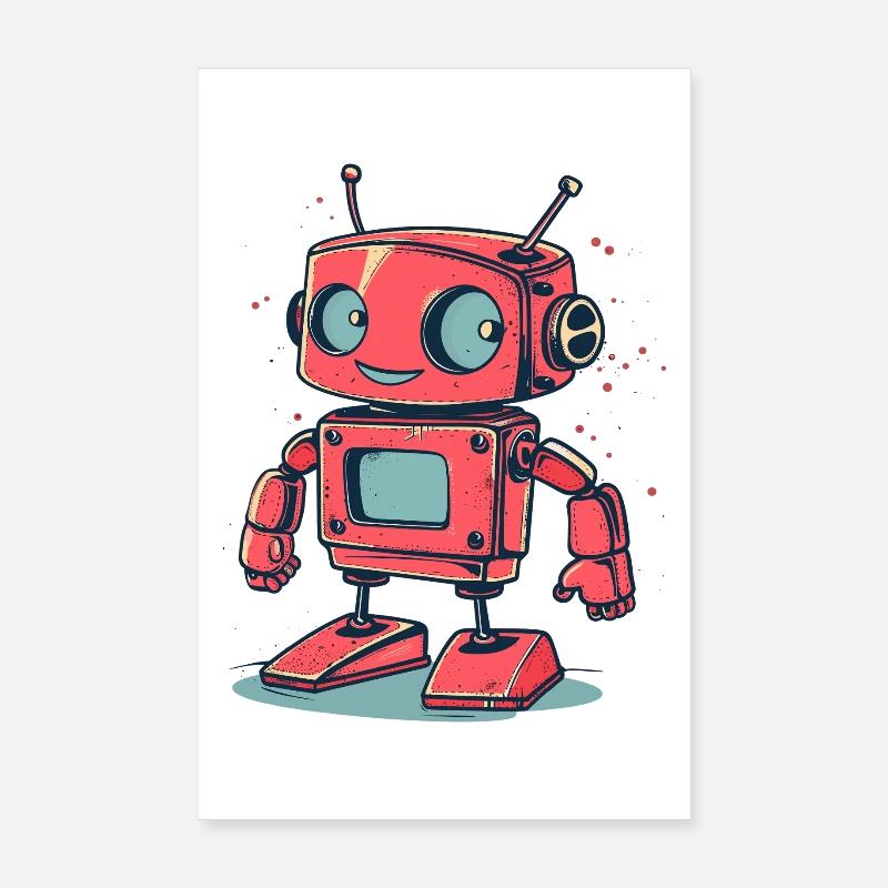 Autocollant de dessin animé de robot rétro Poster 20 x 30 cm