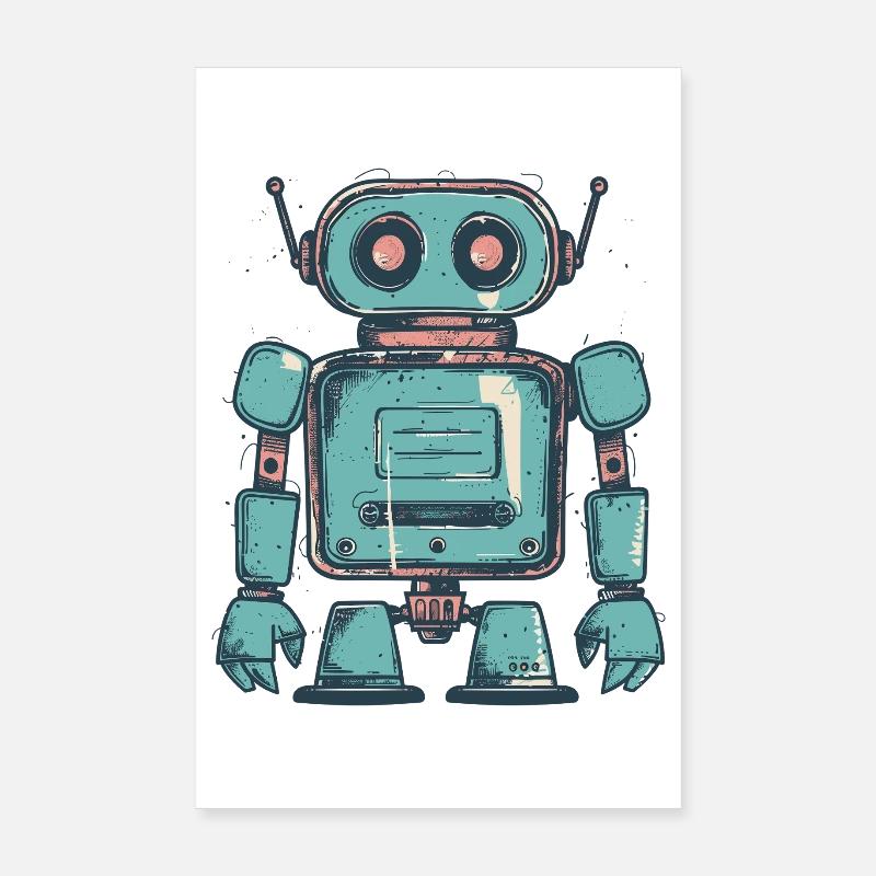 Dessin de robot sarcelle rétro Poster 20 x 30 cm