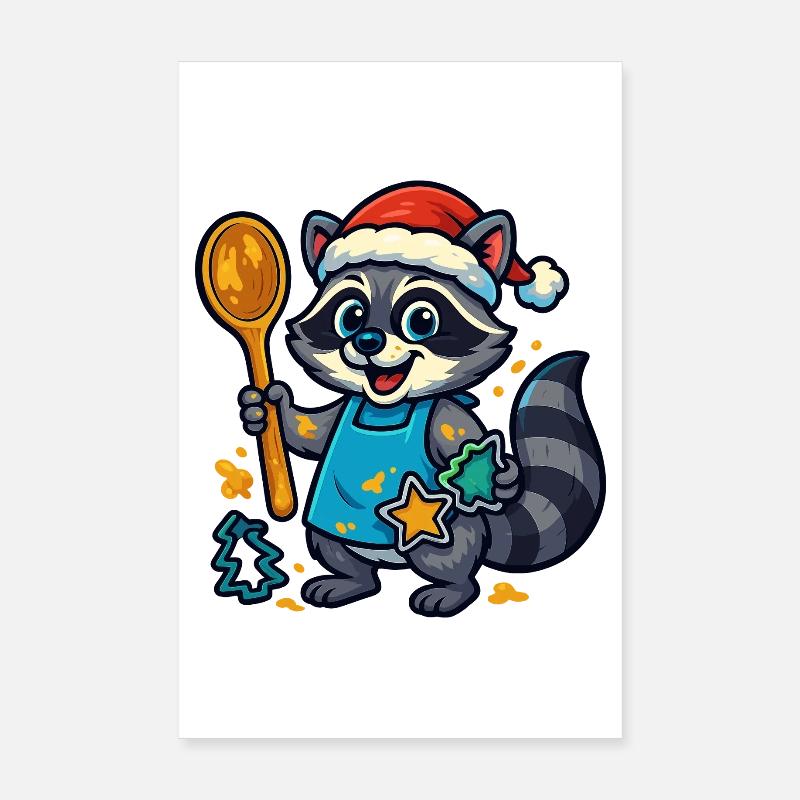 Raton laveur de Noël faisant des biscuits Poster 20 x 30 cm