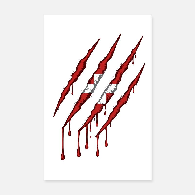 Denmark Claw Grunge Dannebrog Flag Scratch Poster 8" x 12" (20x30 cm)