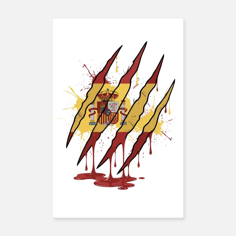 Scratch Mark Spain Flag Claw Grunge Style Poster 8" x 12" (20x30 cm)