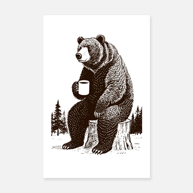 Müder Kaffee Bär - Poster 20x30 cm - Weiß