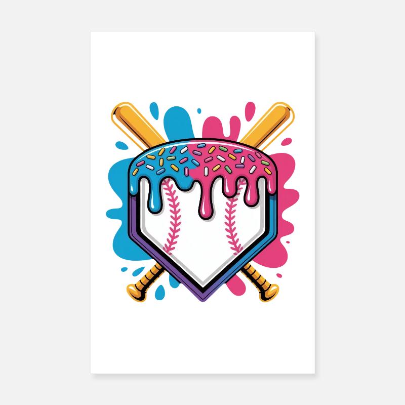 Assiette de baseball avec pépites de crème glacée Poster 20 x 30 cm
