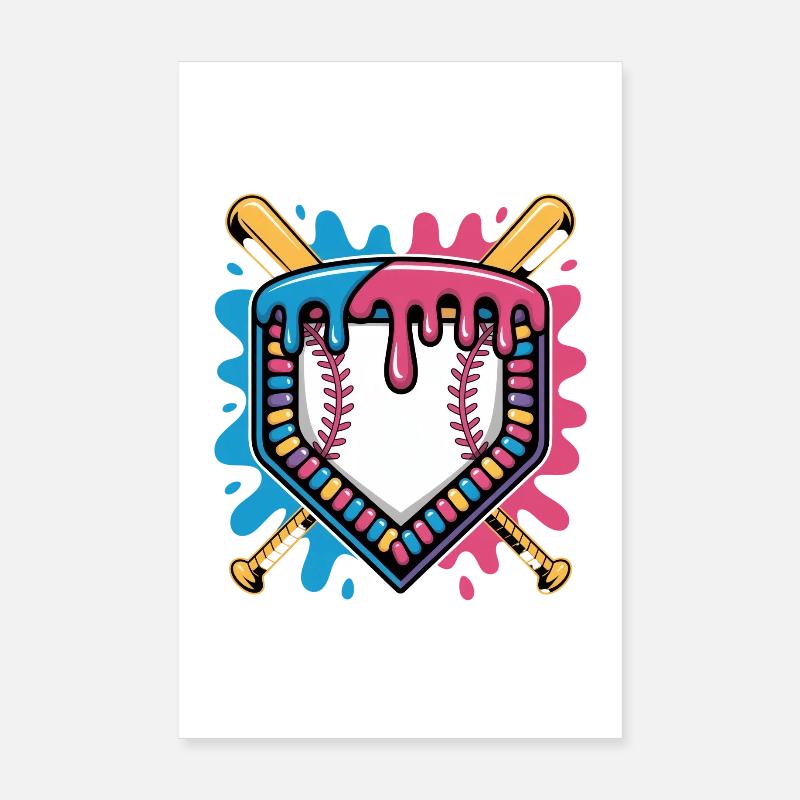 Baseball Home Plate Bats Farbsplash Poster 20x30 cm