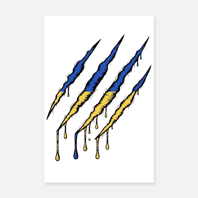 Ukraine Flag Claw - Scratch Mark Poster 8" x 12" (20x30 cm)