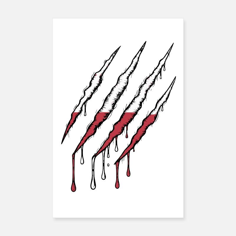 Poland Flag Claw Grunge Polska Scratch Trace Poster 8" x 12" (20x30 cm)