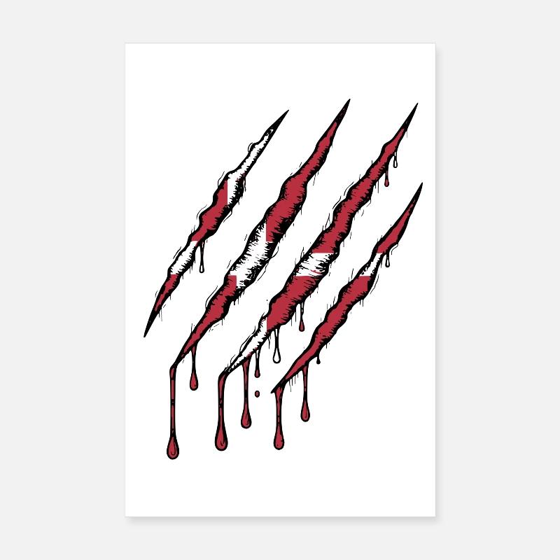 Denmark Claw Grunge Dannebrog Flag Scratch Poster 8" x 12" (20x30 cm)