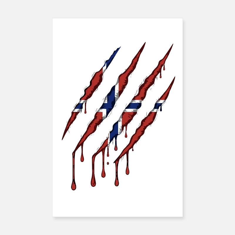 Norway Claw Norge Drapeau Scratch Mark Poster 20 x 30 cm