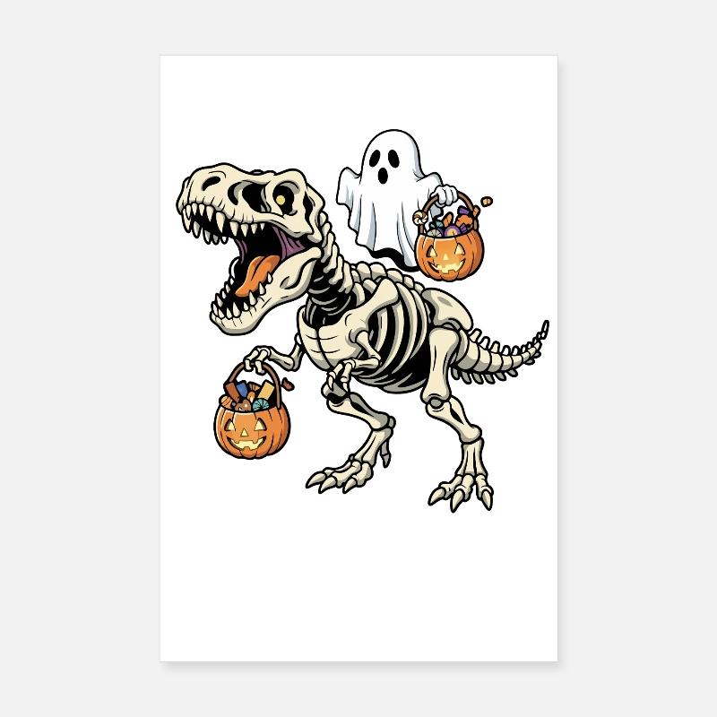 Ghost Riding Skeleton T-Rex Halloween Dinosauri Poster 8" x 12" (20x30 cm)